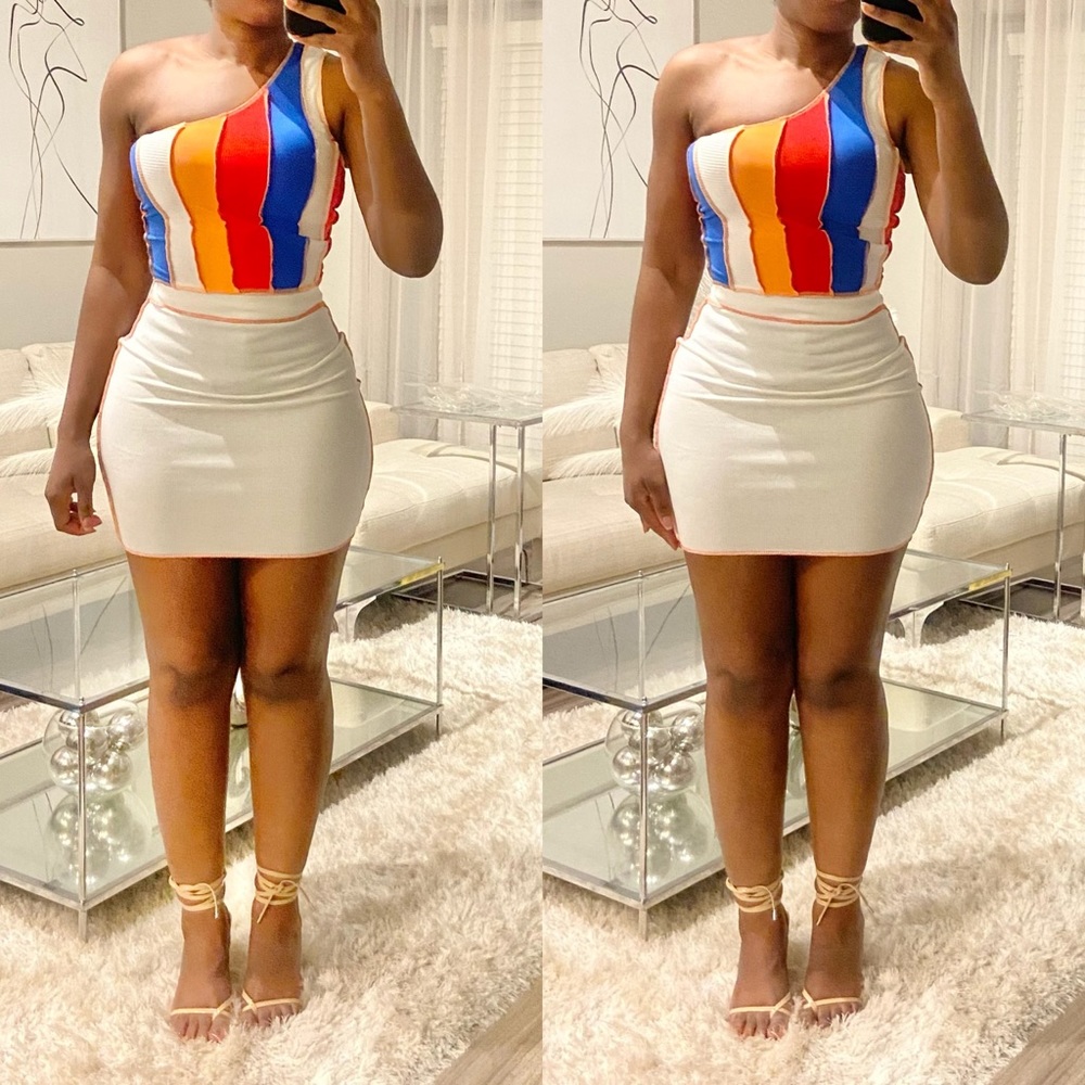 Exposed Seam Crop Top and Skirt Set